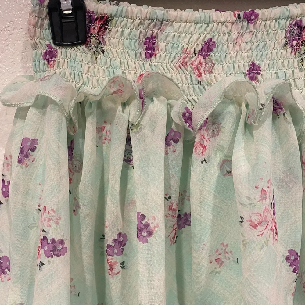 Kids Fire Los Angeles Girls Green Purple Floral Print Skater Skirt Size L